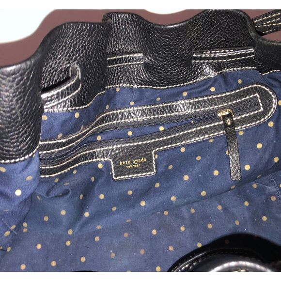 Kate Spade Drawstring Hobo Bag Black Pebbled Leather White Stitching - Picture 4 of 11